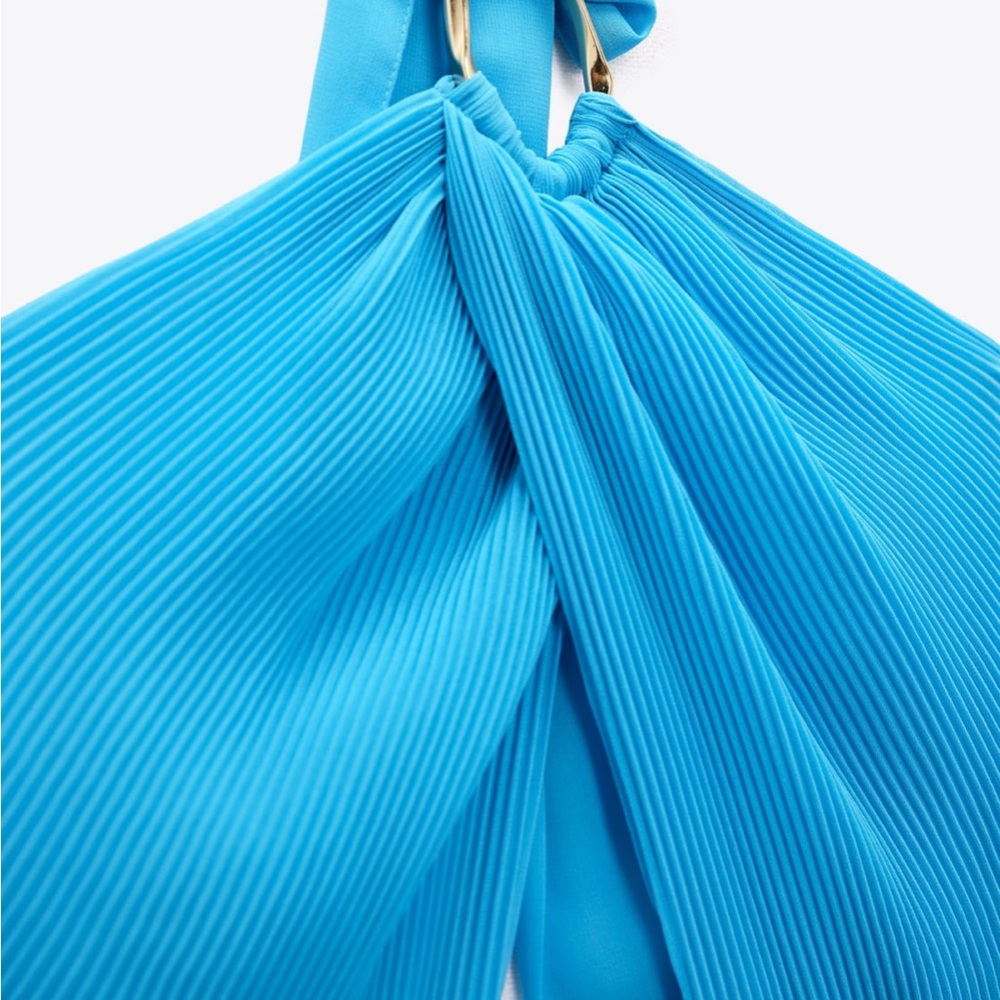 Zara Blue Halter Pleated Dress - Picture 6 of 6